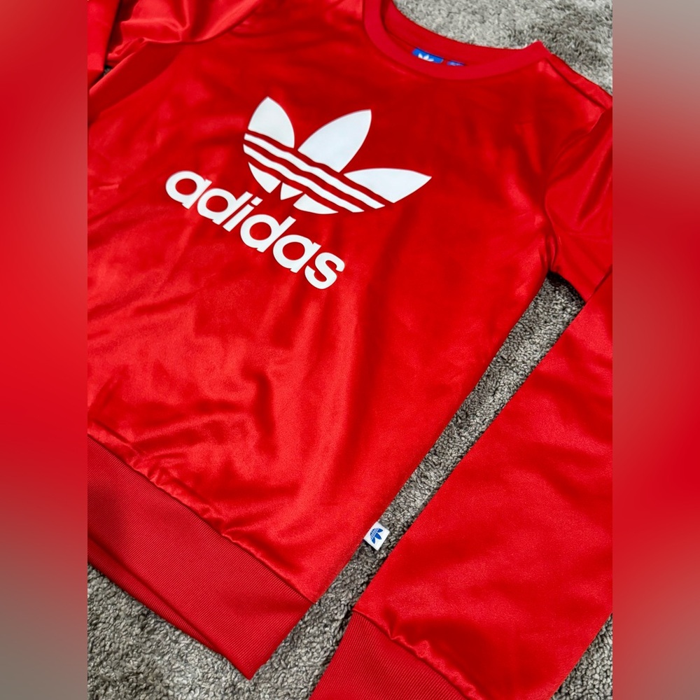 Adidas Crewneck-Bold Red Satin Trefoil-Womens size M - Picture 4 of 9
